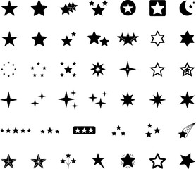 Stars line icons set. Rank, quality, shining sparkle, magic, favorite, logo, bright firework, falling, fantasy vector illustration.
