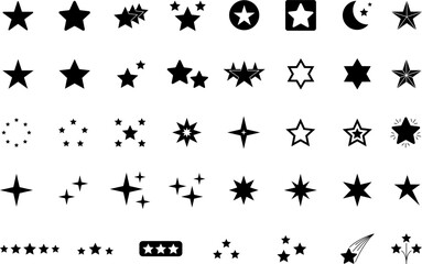 Stars line icons set. Rank, quality, shining sparkle, magic, favorite, logo, bright firework, falling, fantasy vector illustration.