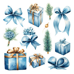 hand draw watercolor New Year Decorate equipment cliparts bundle, white background