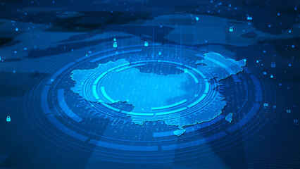 Obraz premium Futuristic technology digital circle security system China map HUD