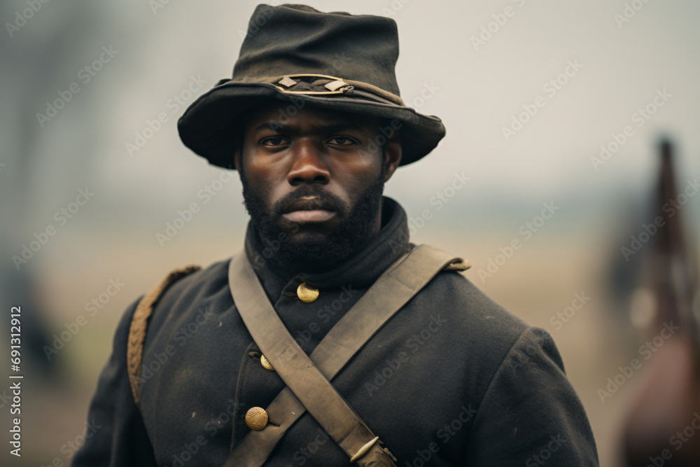 Poster a man in a black uniform and hat