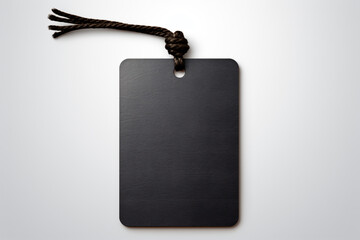 a black tag with a rope hanging from it