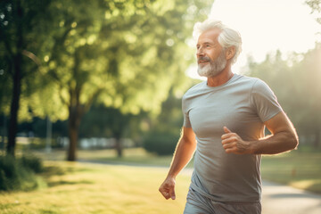 Elderly man running in the park