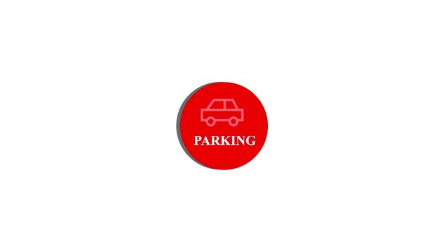 Red and white parking sign with car icon animated on a plain background.