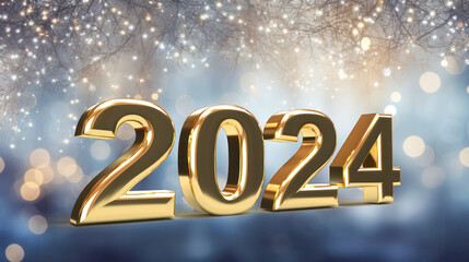  2024 3d text in gold, new year background