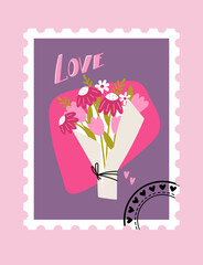 Bouquet with flowers Valentine card