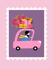 Car with gifts Valentine card