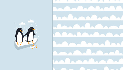 Penguins composition and abstract pattern
