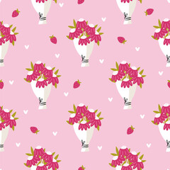 Flowers and hearts seamless pattern - 691314970