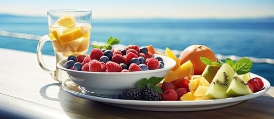 Yacht breakfast with fruit.