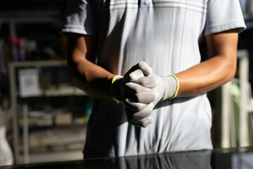 Fototapeta na wymiar Gloves for cutting glass and sharp objects, rubber gloves, white gloves
