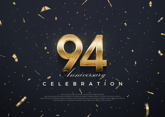 94th anniversary celebration, vector 3d design with luxury and shiny gold. Premium vector background for greeting and celebration.