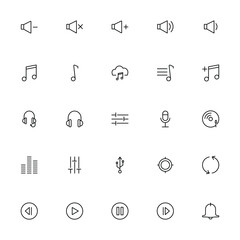 sound audio icon set. Containing headphones, sound, music, volume, earphones, equalizer and speaker icons. Solid icon collection. Vector illustration.