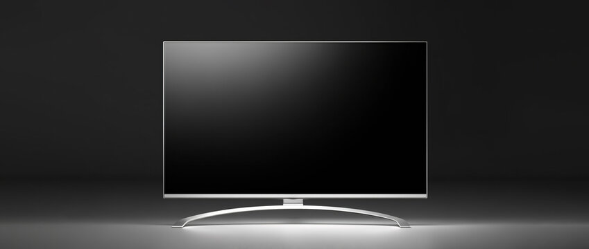 isolated flat or curved television tv set screen background in the style of commercial of video streaming service or electronics advertisement, wide banner mockup of empty black screen