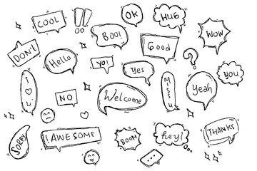 Hand Drawn Speech Bubbles doodle icon set 