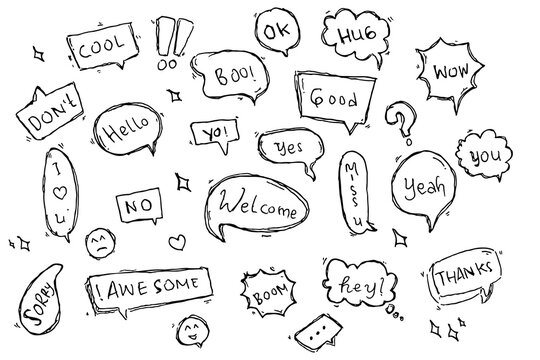 Hand Drawn Speech Bubbles doodle icon set 