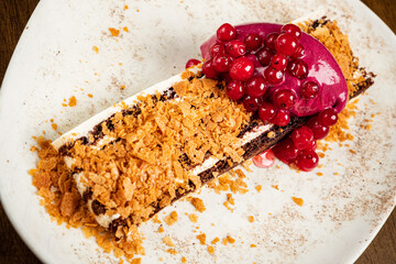 chocolate dessert with berry sorbet