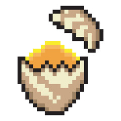 Broken egg with pixel art design