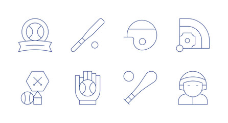 Baseball icons. Editable stroke. Containing baseball, baseball player, baseball bat, baseball field.