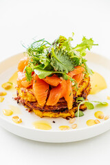 potato pancakes with salted salmon