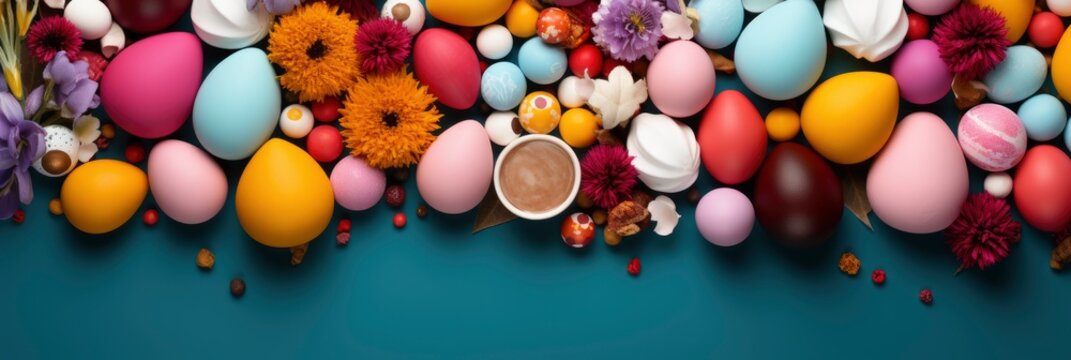 Happy Easter Colorful Chocolate Eggs Cherry, Banner Image For Website, Background, Desktop Wallpaper