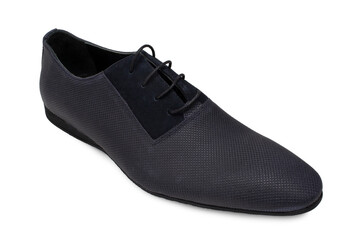 Footwear Concepts. New Leather Mens Leather Black Shoe Placed Against White Background.