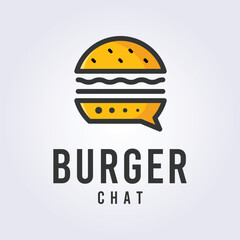 burger chat, chatting logo vector illustration design, food chatting logo, creative logo design