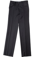 Fashion Ideas and Concepts. Pair of New Straight Black Silk Mens Trousers on Pure White Background