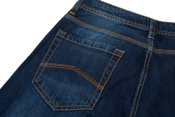 Closeup of Pair of Blue Stylish Mens Jeans On Pure White Background.