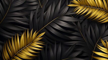 Gold and black tropical palm leaves. Luxury Creative nature background. - obrazy, fototapety, plakaty