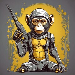 Robot monkey using banana guns Graphic t-shirt design