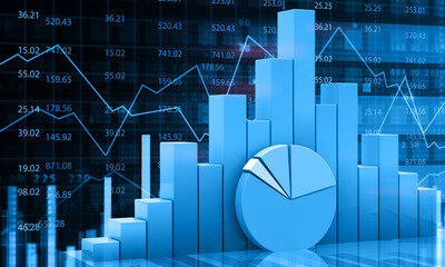 Stock market graph chart. 3d illustration..