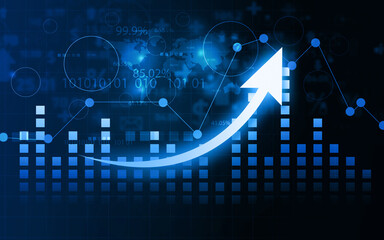 Arrow graph shows stock market growth. 3d illustration