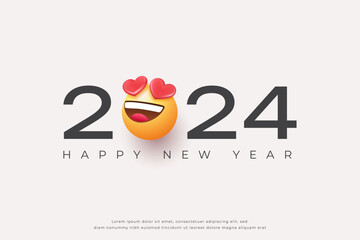 Happy new year 2024 with love emoji design