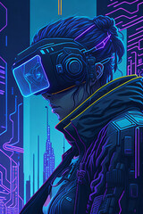Illustration of a cyberpunk hacker in a virtual reality setting ai generated image 