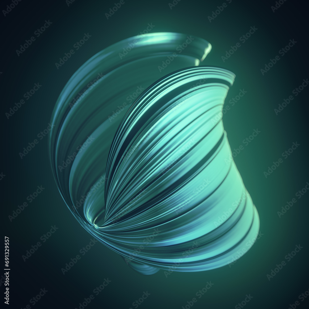 Poster Digital illustration of a twisted light green abstract shape. Pattern for decoration design. 3d rendering