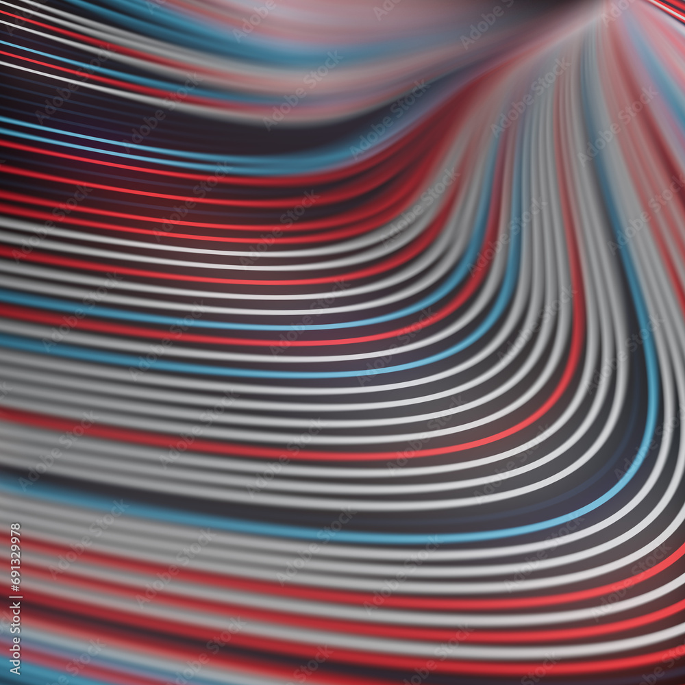 Poster Close-up of a colorful stripe pattern with a combination of blue, red and white lines. 3d rendering digital illustration