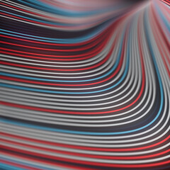 Close-up of a colorful stripe pattern with a combination of blue, red and white lines. 3d rendering digital illustration
