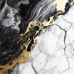 Naklejka premium Abstract marbled background. Luxurious elegant black and white marble stone texture, with gold details. Generative AI