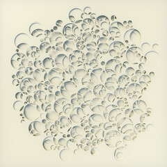 Close-up of a white surface with holes that fit closely togethe. Abstract style. 3d rendering digital illustration