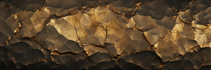 Foto auf Acrylglas Rock texture with cracks. Golden stone background with copy space for design. Wide banner. © Lubos Chlubny