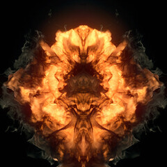 Vibrant and dynamic digital fire illustration with large, bright orange-yellow flames. 3d rendering