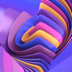 A dynamic composition of colored paper strips arranged in a spiral. 3d rendering digital illustration background