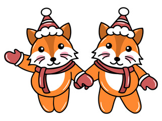 Fox Cartoon Animal with Santa Hat Christmas