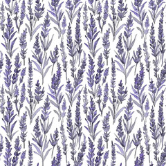 Watercolor Purple Violet Lavender Flower Floral Seamless Pattern on White Background