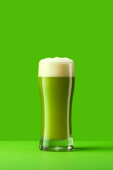 Green beer for St. Patricks Day. Minimal on green background. AI generated