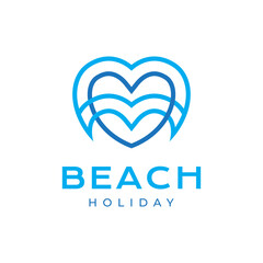 beach lover heart holiday line simple colorful modern logo design vector icon illustration