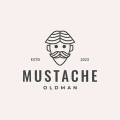 old man mustache smile cute line style mascot character cartoon line hipster logo design vector icon illustration