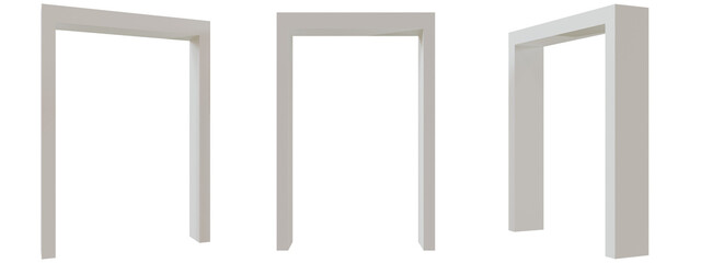 White doorway from three angles. 3D illustration without background.