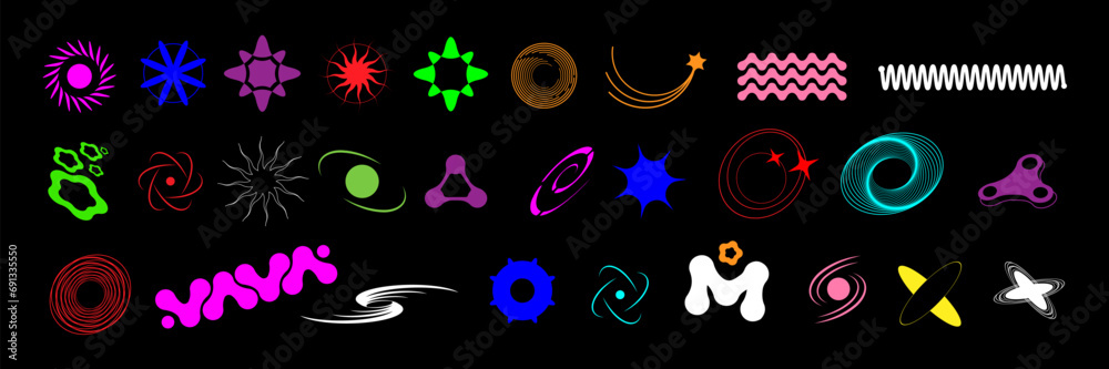 Poster y2k colorful abstract shape and grid. vector illustration set of simple geometric forms and symbols.